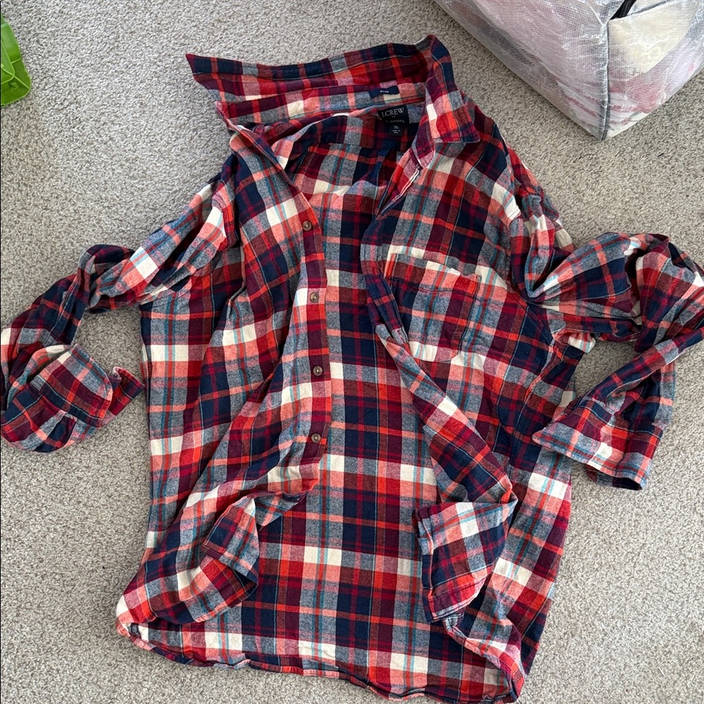 J. Crew Red Navy and White Plaid Flannel Shirt